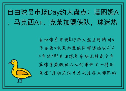 自由球员市场Day约大盘点：塔图姆A、马克西A+、克莱加盟侠队，球迷热议！