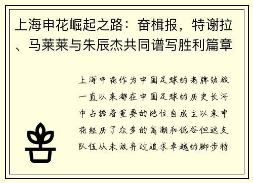 上海申花崛起之路：奋楫报，特谢拉、马莱莱与朱辰杰共同谱写胜利篇章