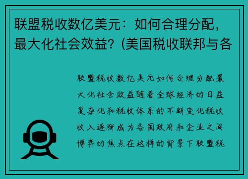 联盟税收数亿美元：如何合理分配，最大化社会效益？(美国税收联邦与各州)