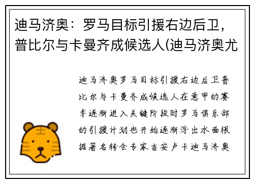 迪马济奥：罗马目标引援右边后卫，普比尔与卡曼齐成候选人(迪马济奥尤文转会)