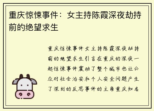 重庆惊悚事件：女主持陈霞深夜劫持前的绝望求生