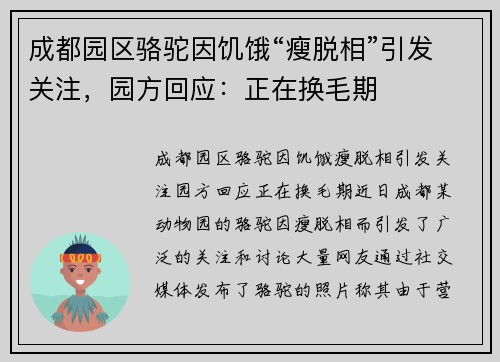 成都园区骆驼因饥饿“瘦脱相”引发关注，园方回应：正在换毛期